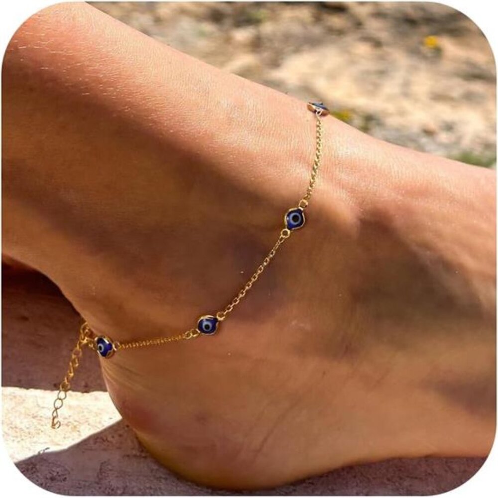 Sterling Silver Ankle Bracelets for Women: Dainty Layered Waterproof Anklet for